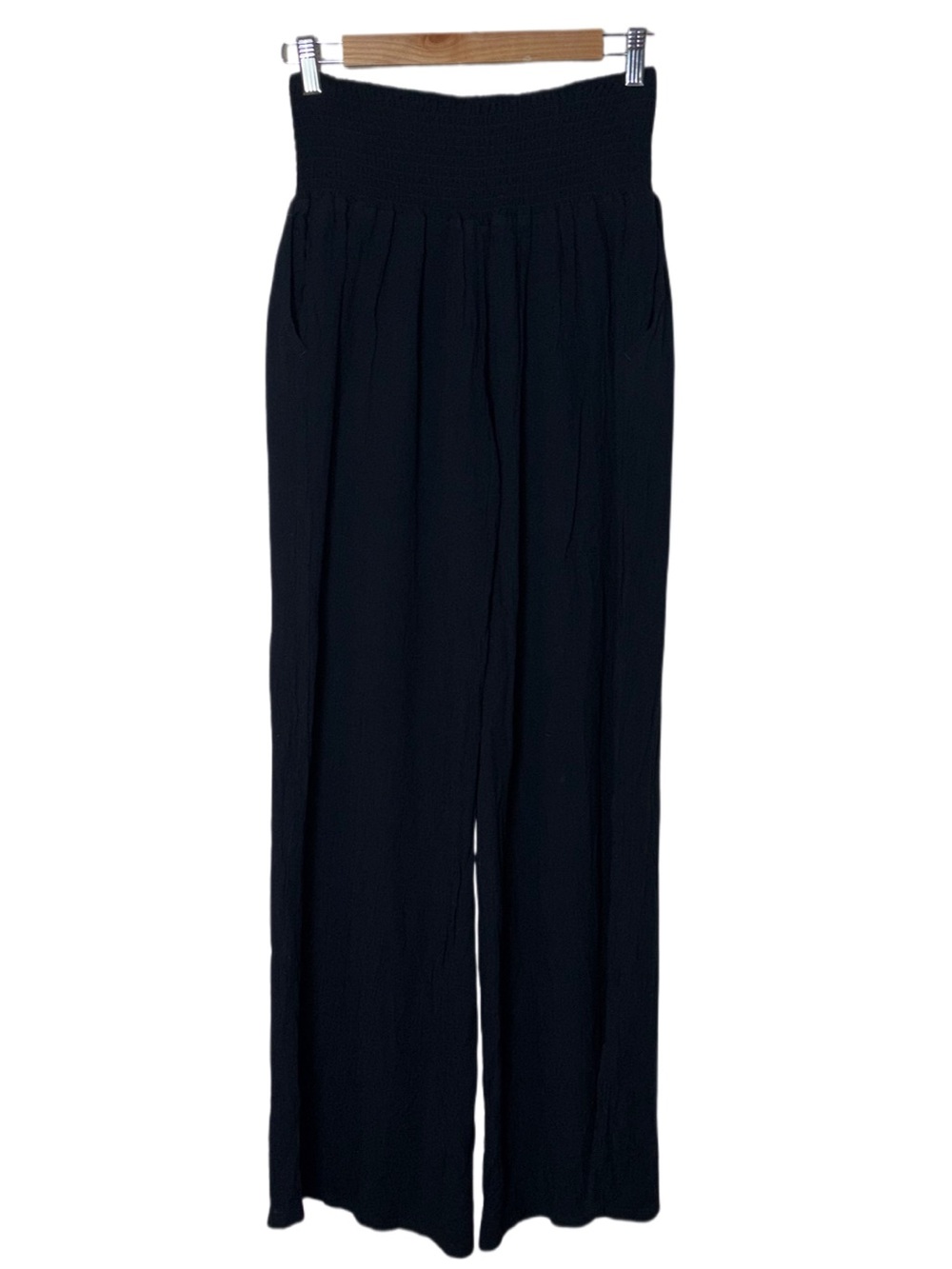 Three Dots Smocked Waist Black Wide-Leg Pants Flowy Gauze Women's Size Small
